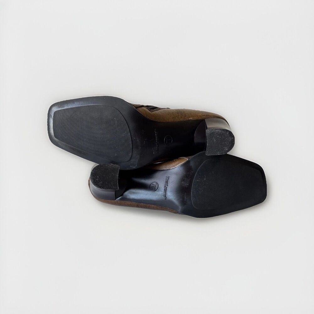 Highlights Women’s Brown Leather Ankle Heels Zipper Booties Size 7.5 - Picture 4 of 7